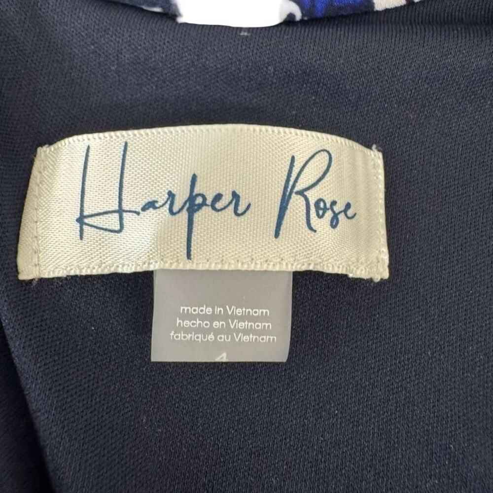 Harper Rose Womens Blue Jersey Knit Floral Wrap Look Puff Sleeve Midi Dress sz 4 - Picture 15 of 16